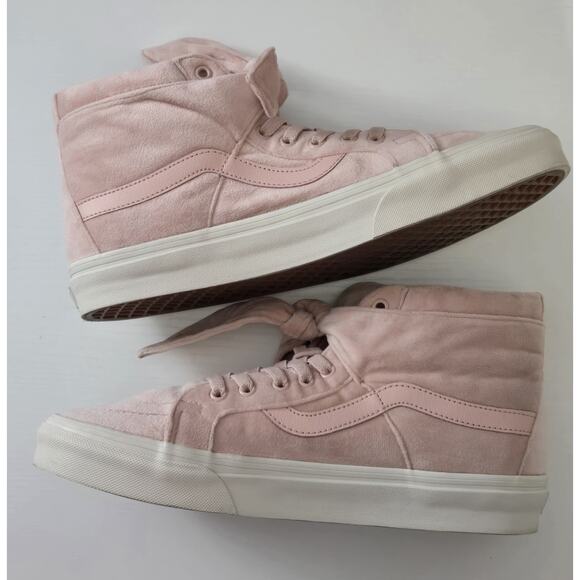 Vans Old Skool Pink Velvet Hi Top with Knotted Bow Men's 9.5 Women's 11 - Picture 2 of 12